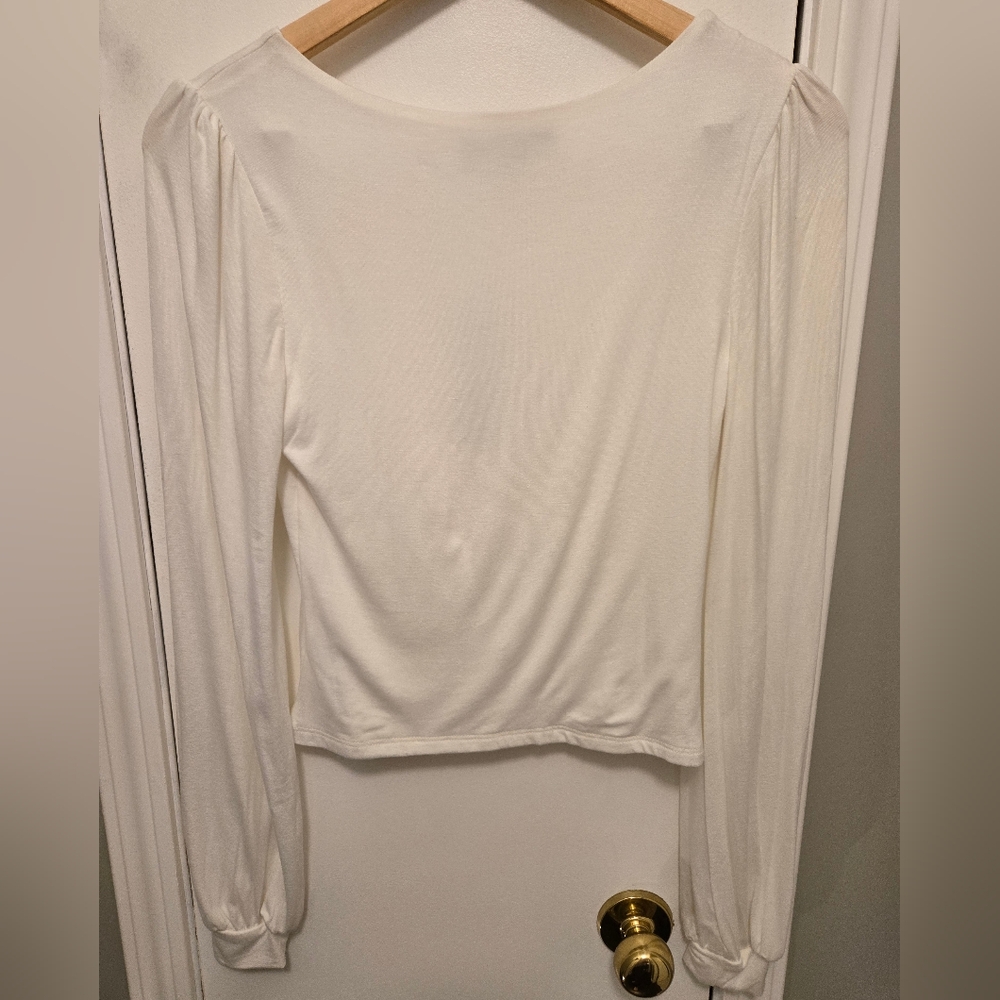 Lulus Long Sleeve Crop Blouse Off-White Size Medium - Picture 8 of 11